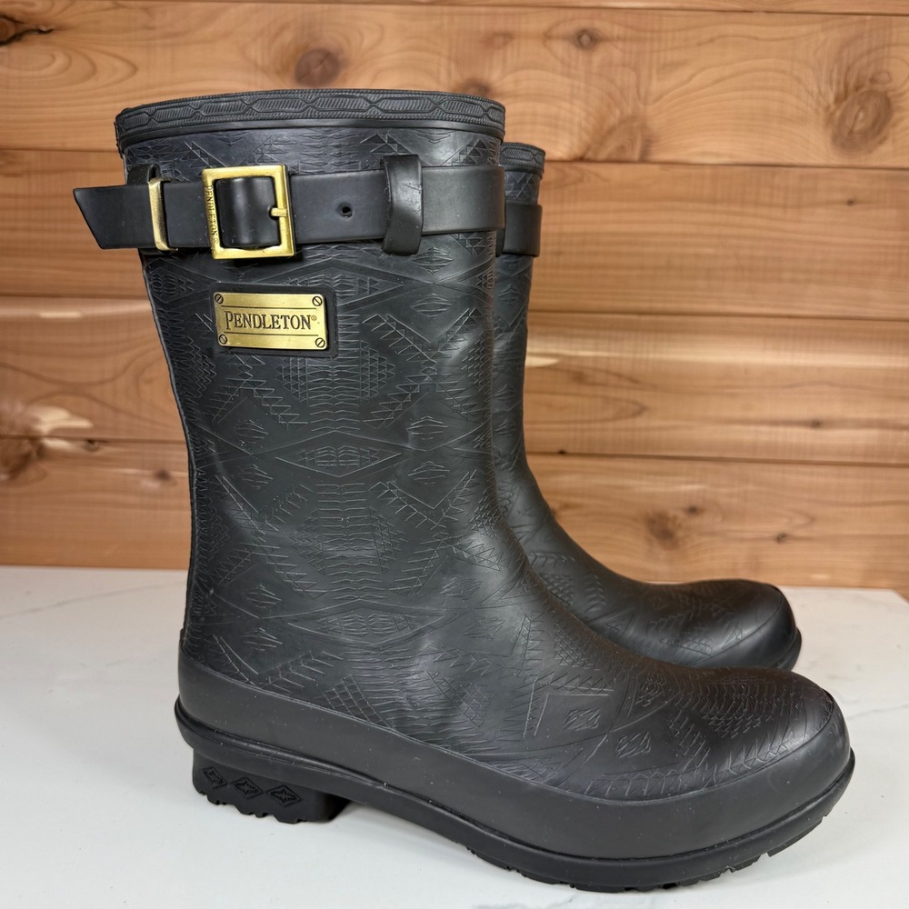 Pendleton Black‎ Geometric Pattern Rubber Rain Bo… - image 11